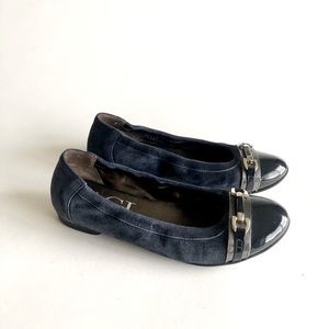 AGL Navy Suede Genuine Leather Black Cap Toe Flats Loafers size EUR 6.5, US 6